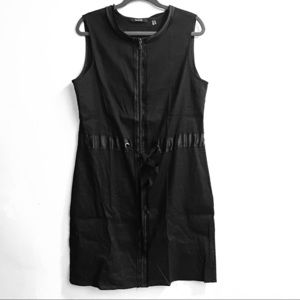 Tahari linen with satin trim and belt black dress